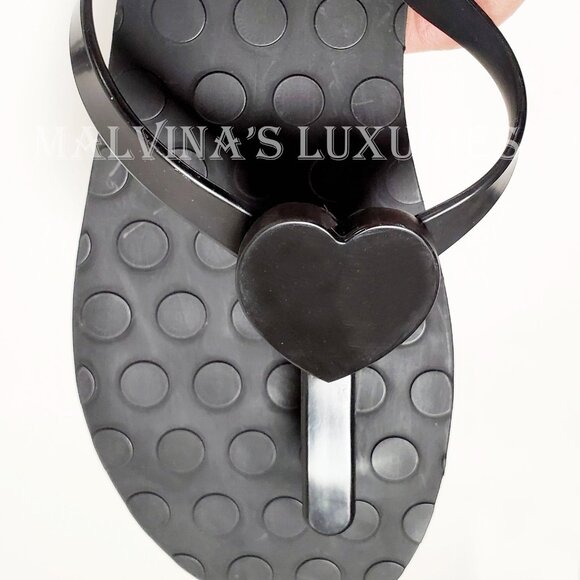 YVES SAINT LAURENT SHOES BLACK RUBBER FLIP FLOPS THONG w HEART sz 38 / US 8 - Picture 8 of 11